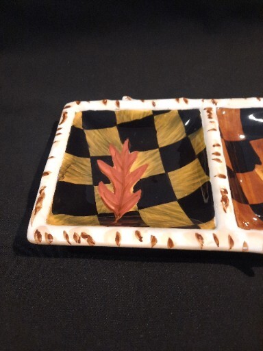 Handpainted Fall Leaves Three Section Ceramic Serving Dish