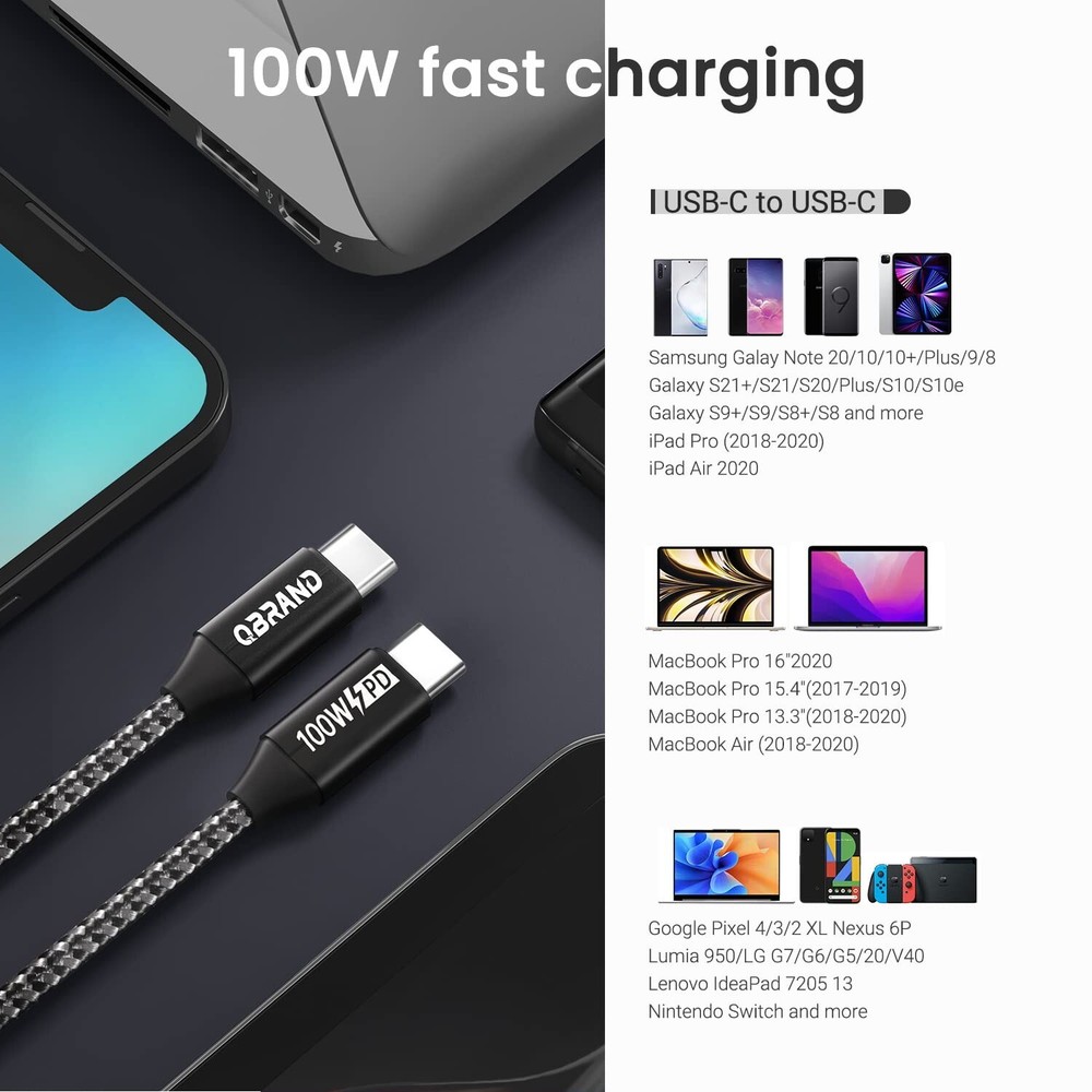 3-Pack Braided USB C to Type-C Fast Charging Data SYNC Charger Cable 3/6/10FT