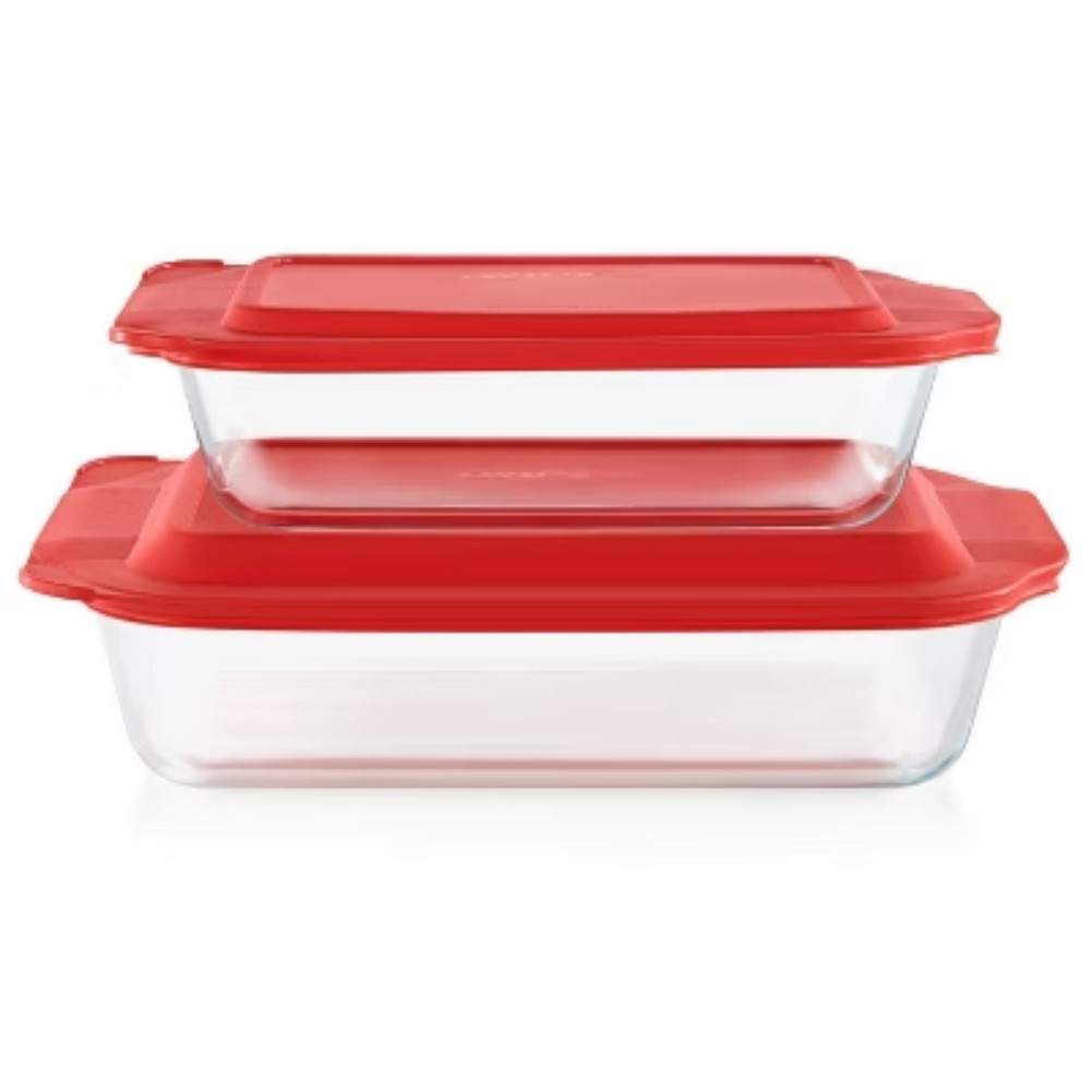 Pyrex Deep 4pc Glass Bakeware Set: Clear Baking Dishes with Lids, Dishwasher