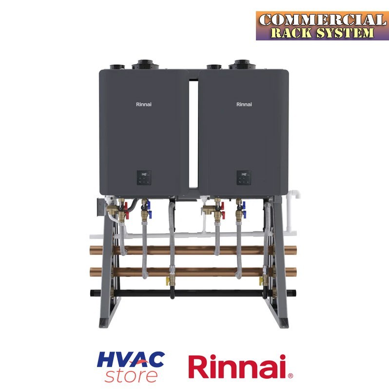 Rinnai Commercial Rack Systems Freestanding With Two Unit Tankless Water Heaters