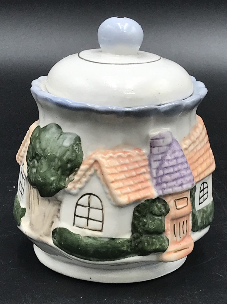 VINTAGE COTTAGE THEME SUGAR BOWL HEAVY.