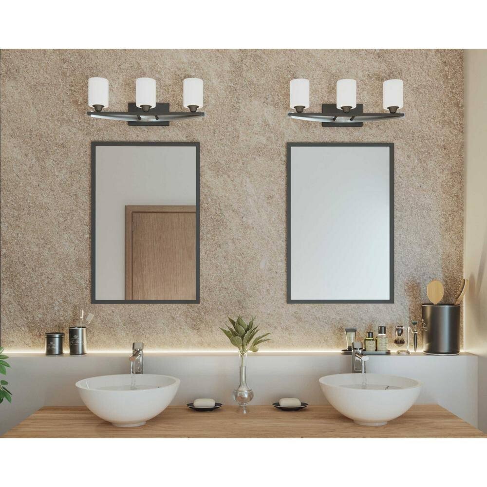 Dart Coll. 3-Light Graphite Etched Glass Modern Bath Vanity Light by Progress L.