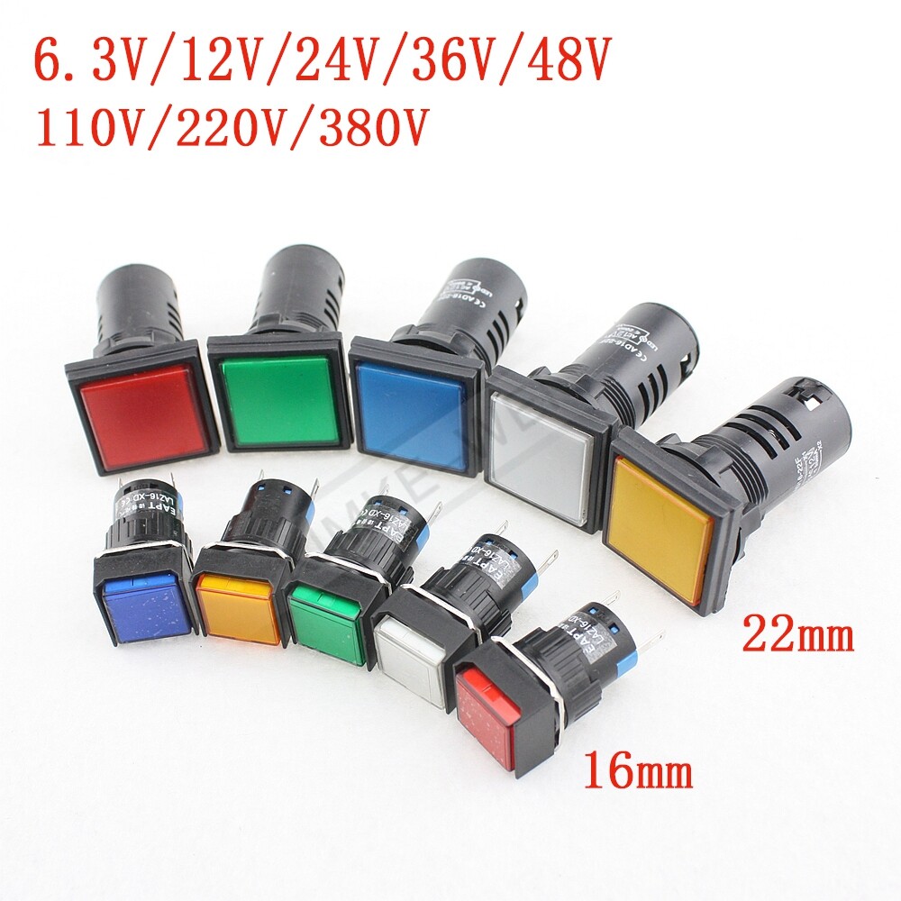16/22mm Square LED Pilot Panel Indicator Signal Warning Light Lamp AC/DC New