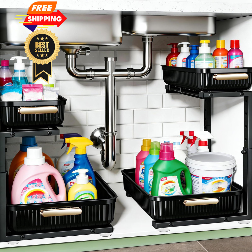 ARSTPEOE Under Sink Organizer - 2 Packs Multi-Purpose Pull-Out 2 Pack, Black