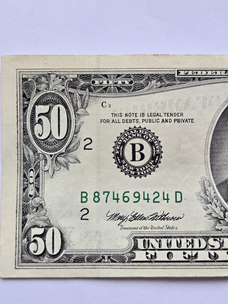 1993 $50 Dollar Bill Error Bleed Through Both Sides Paper Money MISALIGNMENT