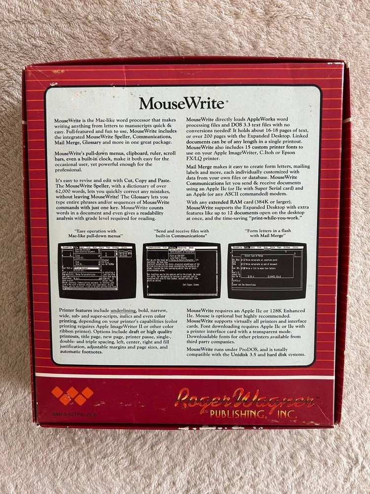 Macintosh MouseWrite Word Processor for Apple IIc IIGS IIe. Software 1985-86 #1