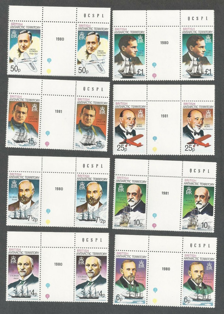 British Antarctic Territory BAT Scott 51-59b Navigators Gutter Pr 1980 printing