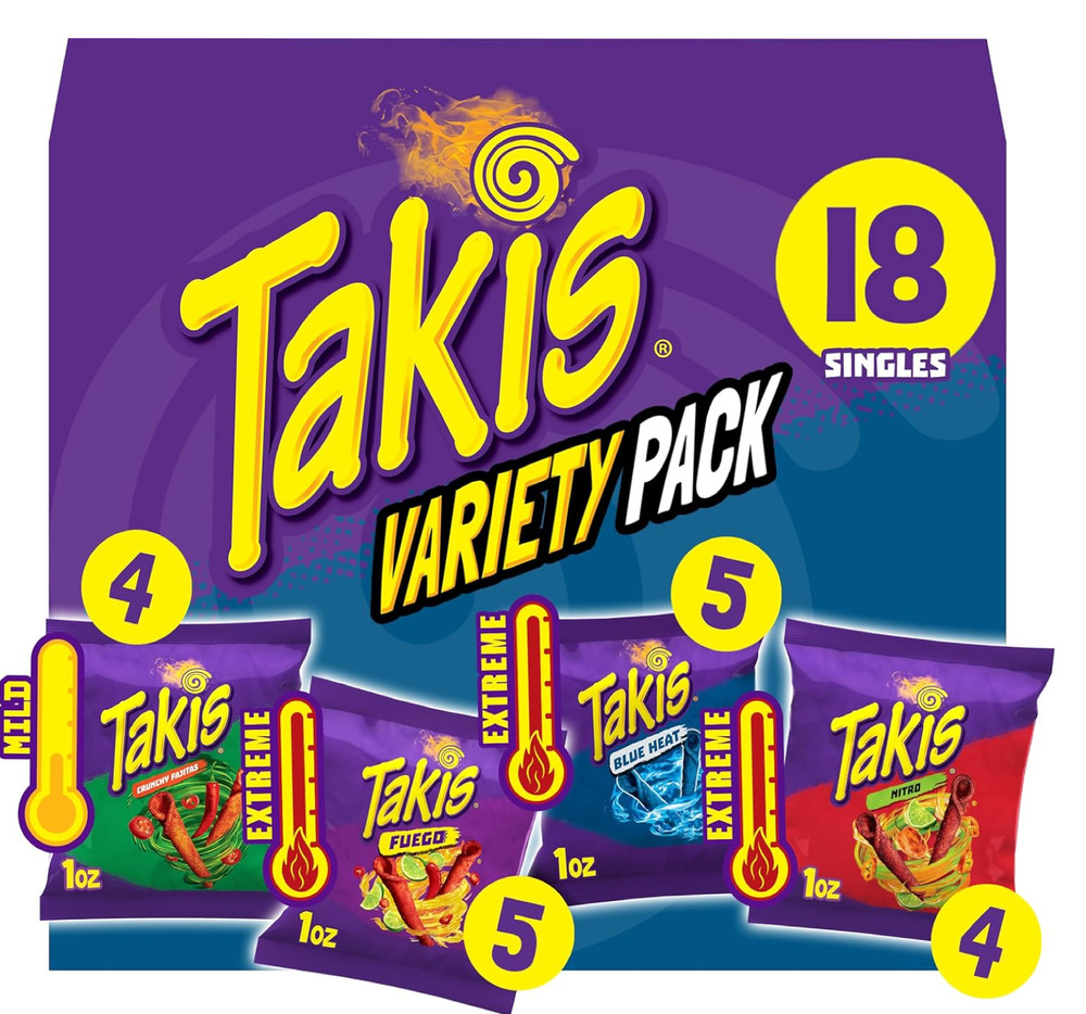 Takis 18 pc / 1 oz Variety Pack, Assorted Flavored Mixed Rolled Tortilla Chips –