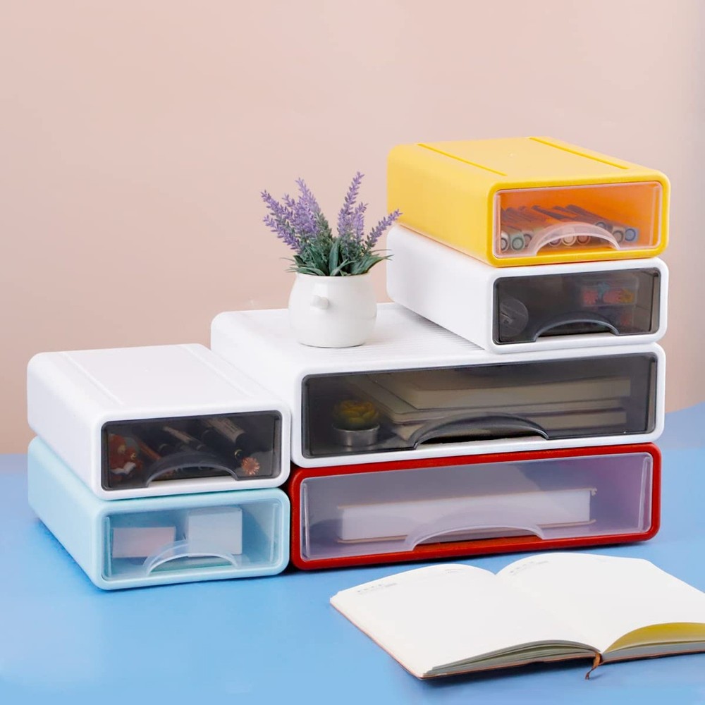 Stackable Desk Organizer, 3-Piece Plastic Drawer Set, White, 13" Wide Letter ...