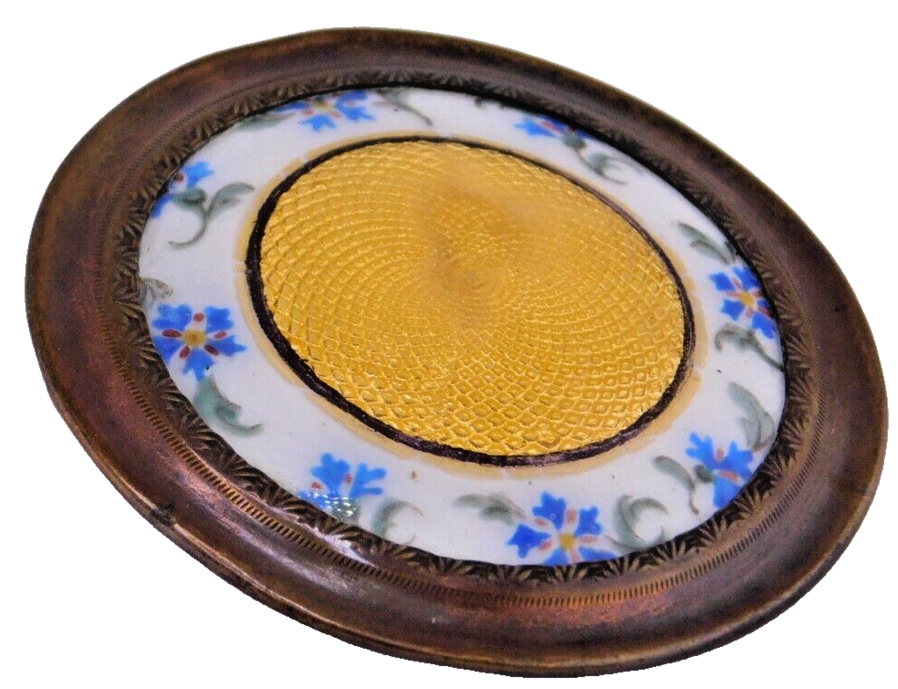 Large 19th C. Antique Porcelain & Basse Taille Enamel in Copper BUTTON NICE