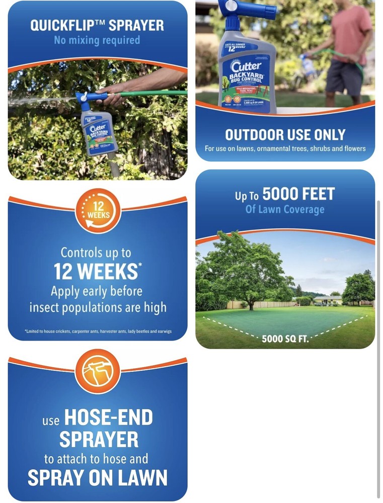 Cutter Backyard Bug Control Spray Concentrate, Fleas,Mosquito Repellent,32 fl oz