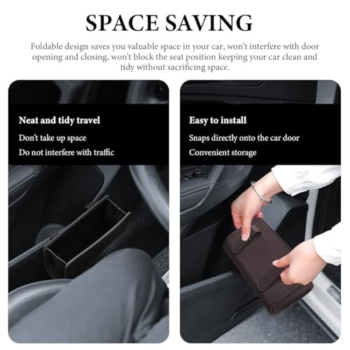 Car Trash Can, Leather Foldable Hanging Trash Bag, Multi-Function Mini Black