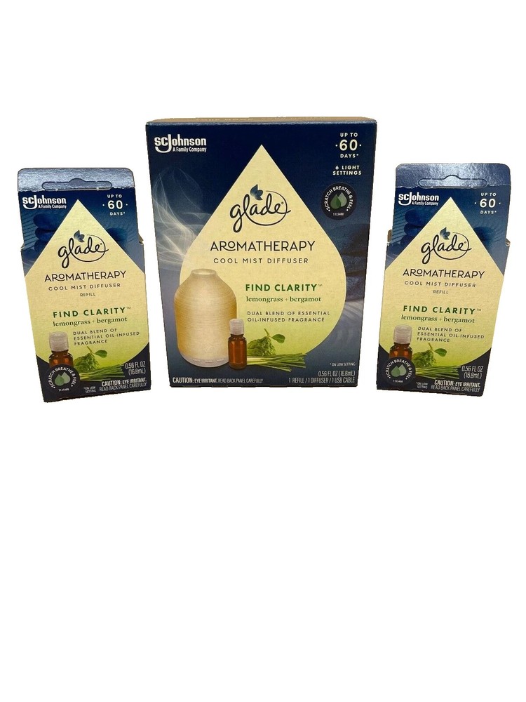 Glade Aromatherapy Lemongrass Mist Essential Oil Diffuser Kit W/ 2 Refills