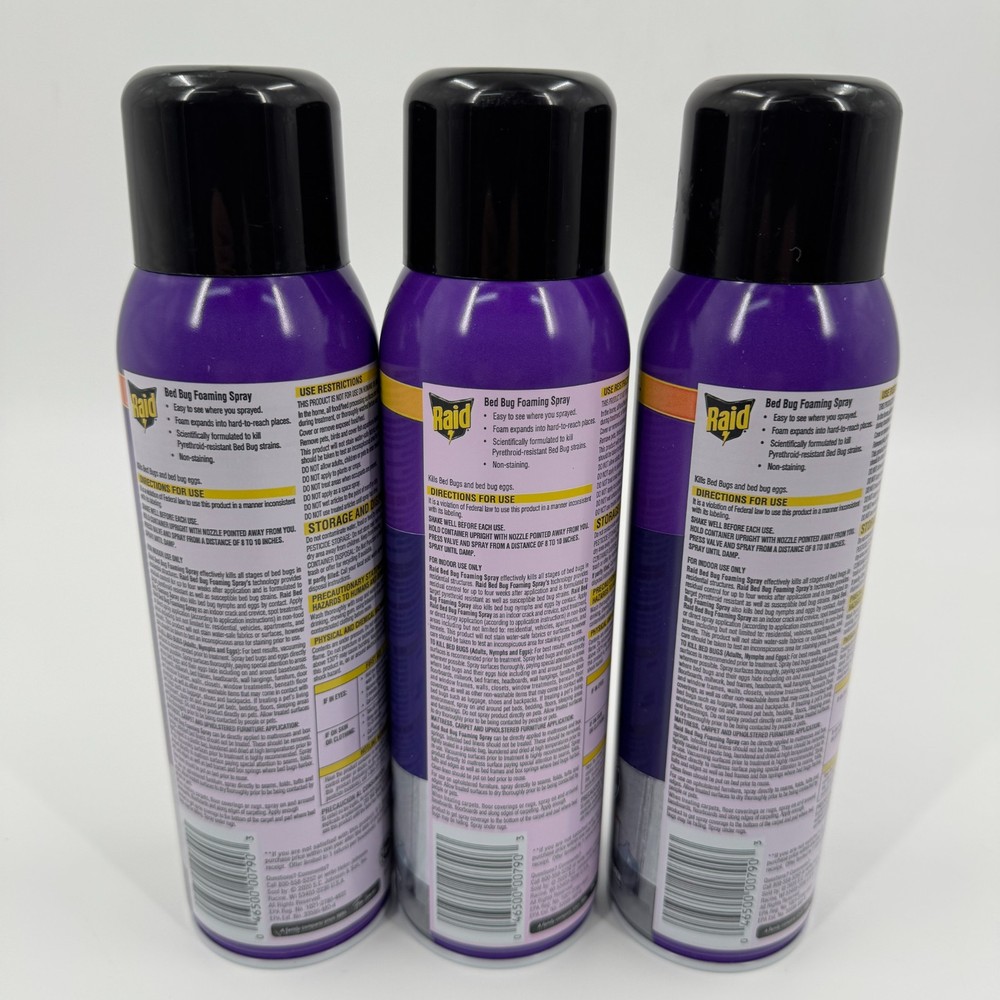 LOT OF 3 Raid Bed Bug Foaming Spray 16.5 oz. EACH CAN