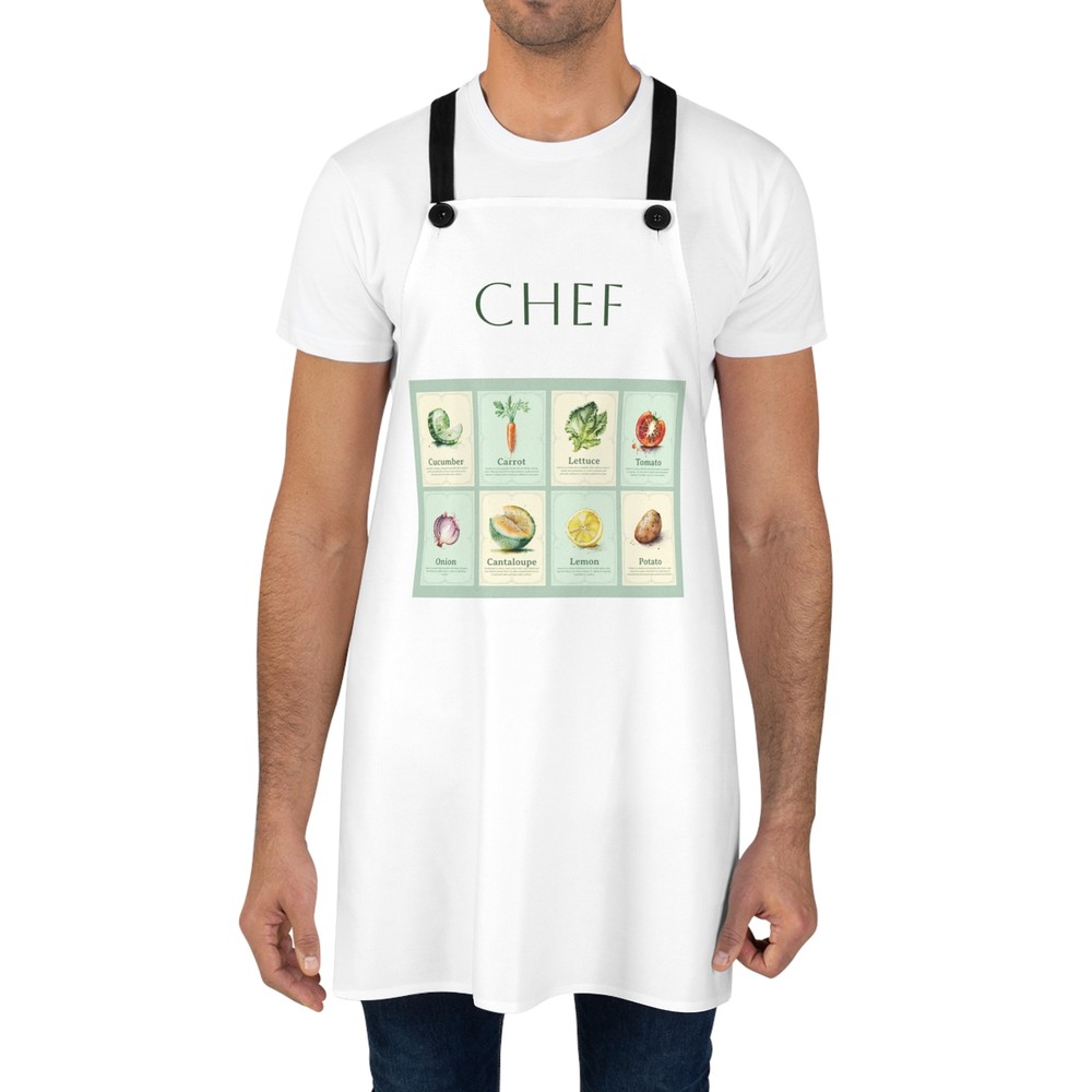 Chef's Apron with Vegetable Design, Kitchen Gift, Cooking Apron, Culinary Apron,