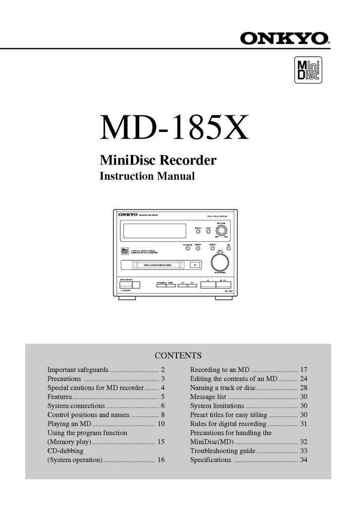 Onkyo MD-185X Minidisc Recorder Owners Manual