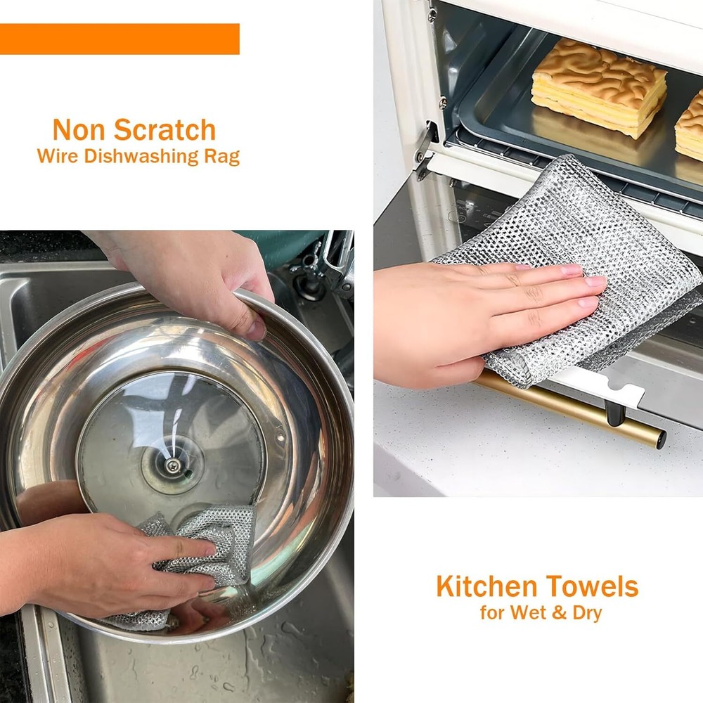 6 Pcs Double Layer Wire Dishwashing Rag, Kitchen Towels and Dishcloths Sets