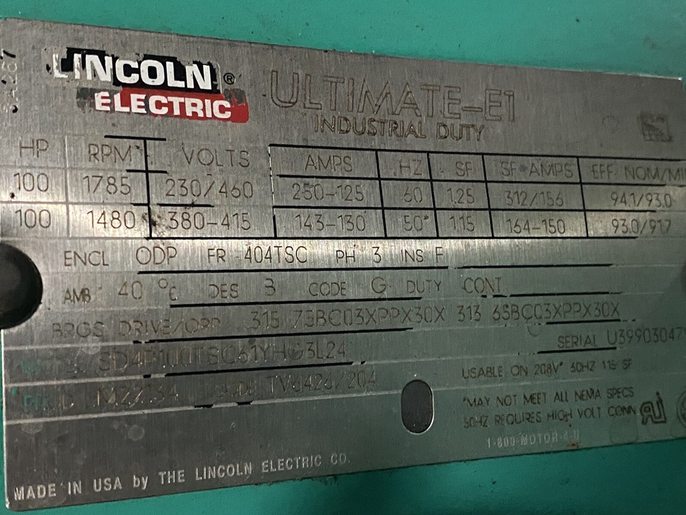 Palatek Model 100UGA Screw air Compressor 100HP