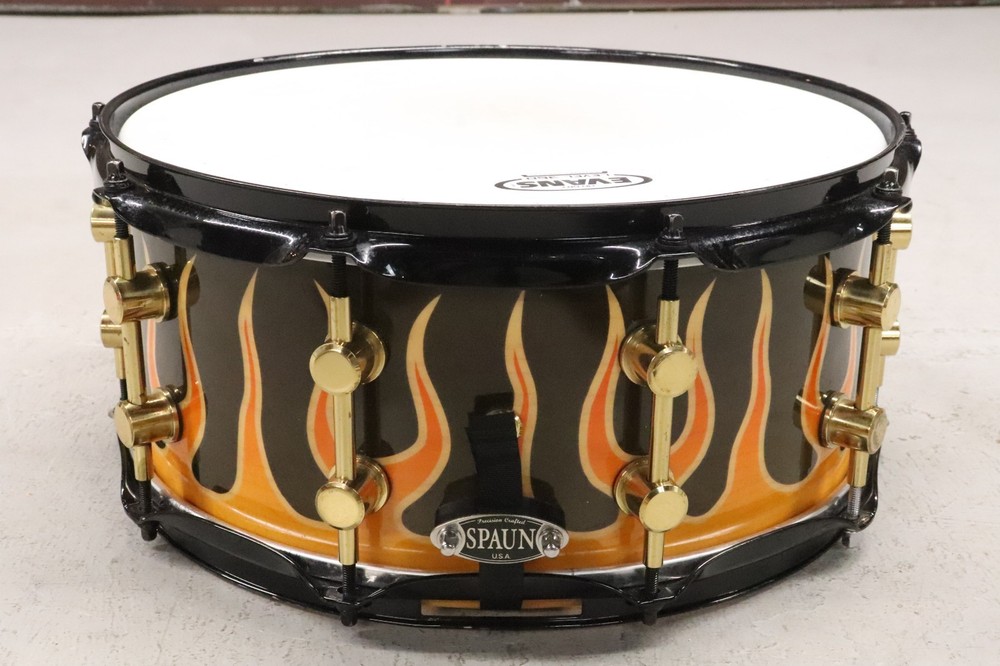 Spaun 6.5x14" Maple Snare Drum Yellow / Orange Flames