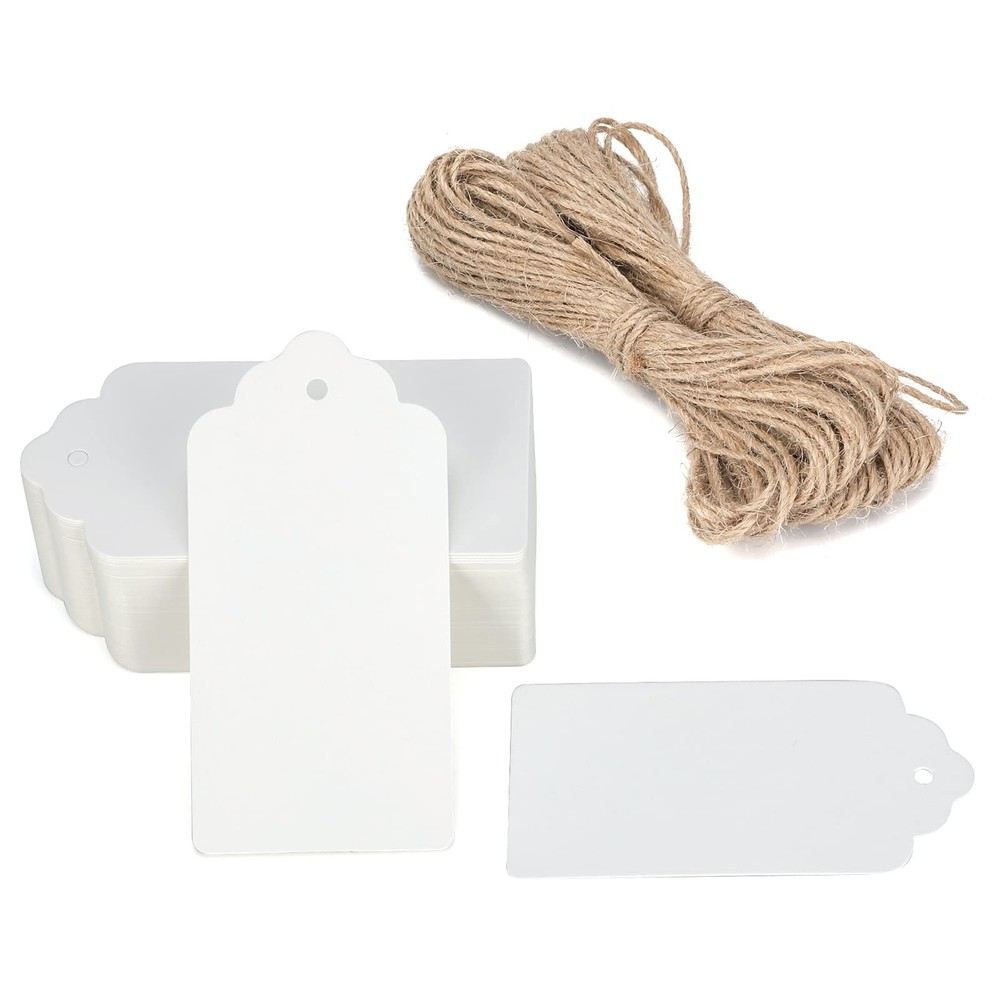 Gift Tags White String 2'' x 4'' Paper Gift Tag 100PCS Rectangle Blank Tags Hole