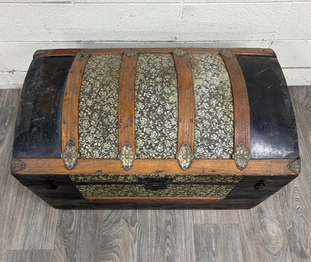 Antique Camel Back Steamer Trunk Chest