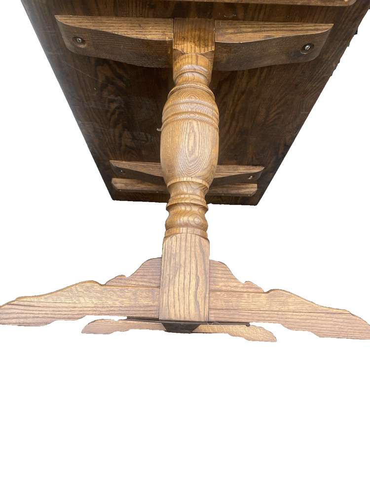 66523 Solid Oak Double Pedestal Trestle Dining Table