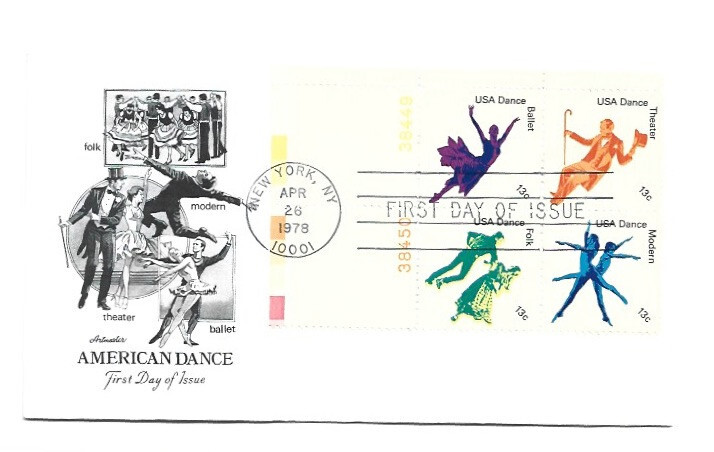1749-52 American Dance, Artmaster, plate block, FDC