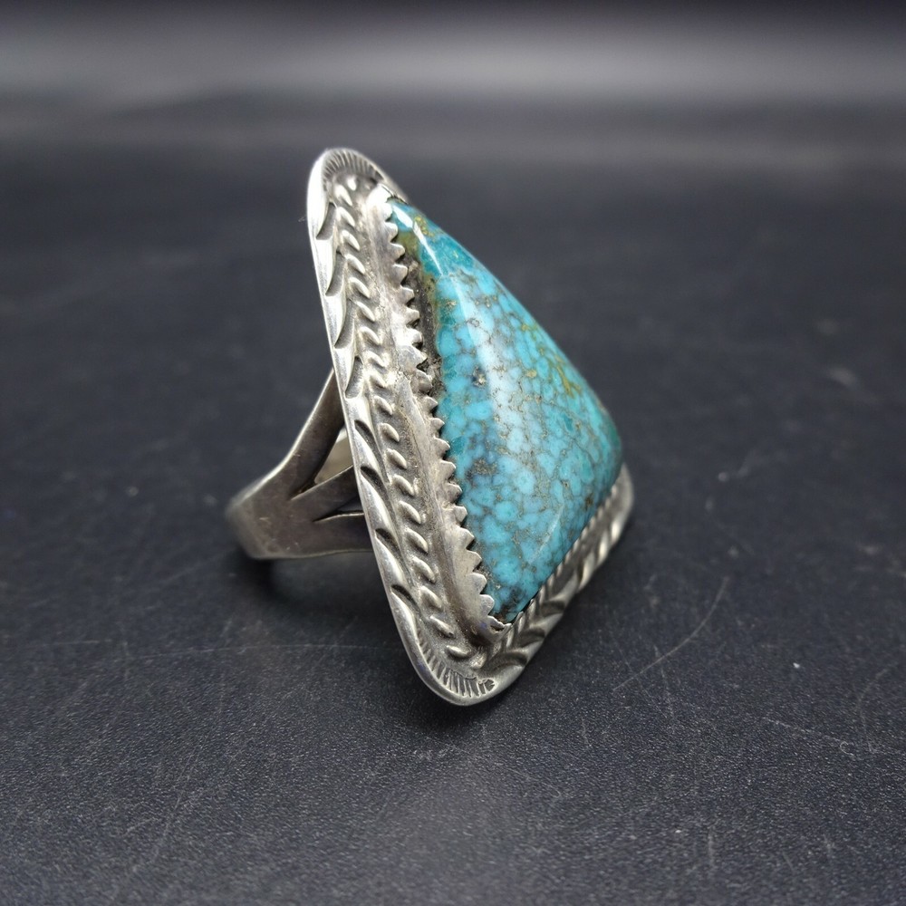 Vintage Sterling Silver TURQUOISE with Webbed Matrix RING size 7 Triangle