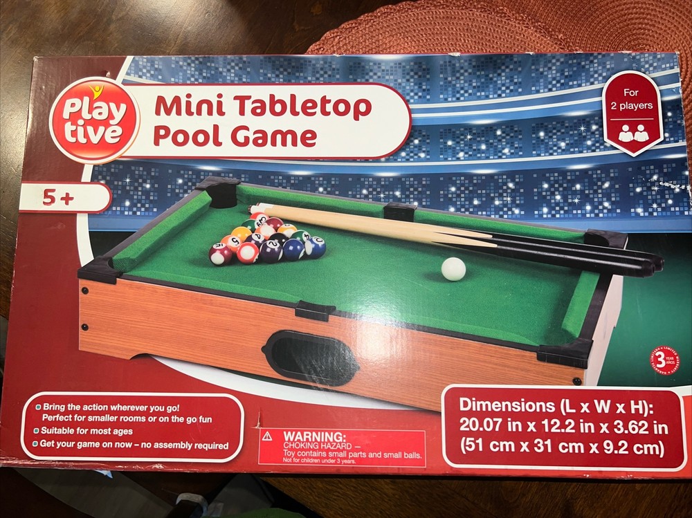 Tabletop Pool, Mini Pool Table & Billiard Set | Small Billiards Game with 16