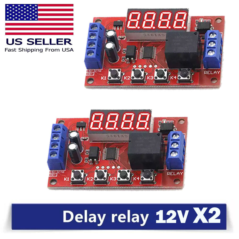 2PCS DC 12V 10A Adjustable Time Delay Relay Module LED Digital Timer Switch USA