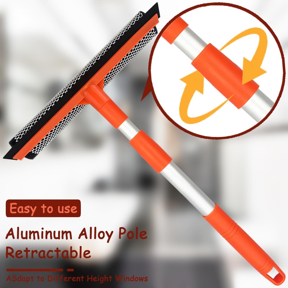 Window Squeegee for Cleaning with Retractable Pole, 20", Red2