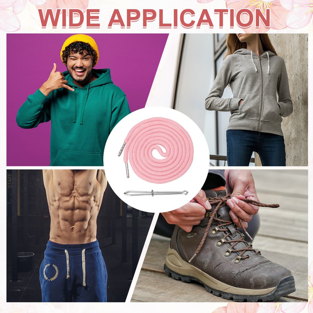 2 Pcs Hoodie Strings Drawstring Cords with Easy Threader (Light Pink)