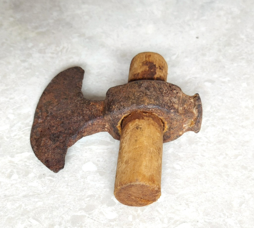 19c Vintage Primitive Handmade Iron Axe Half Moon Crescent With Half Haft AX29
