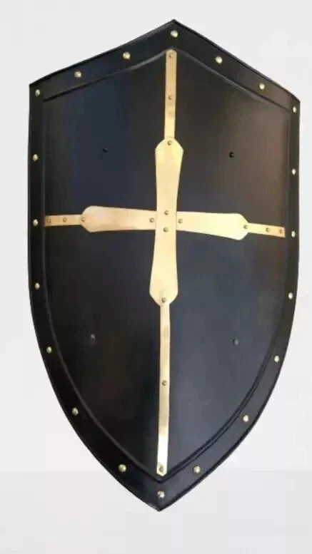 Medieval Knight Blackened Shield Battle Warrior Templar Crusader Heater Shield