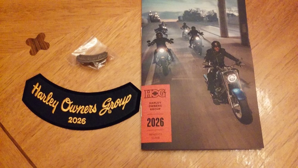 New Harley-Davidson Owners Group 2026 Rocker Patch, Pin, Guide Set NIP