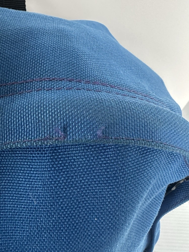 Vintage Wilderness Experience Hiking Backpack Blue Canvas Leather