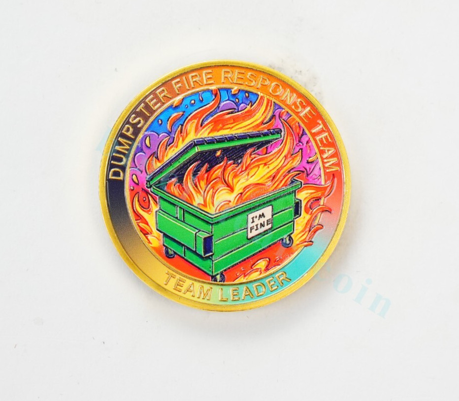 Inspirational Skull Dumpster Fire Challenge Coin - Dumpster Fire Response Team