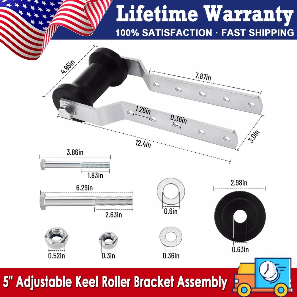 5" Adjustable Rubber Keel Roller with Panel Bracket Assembly for 3" Tongue New