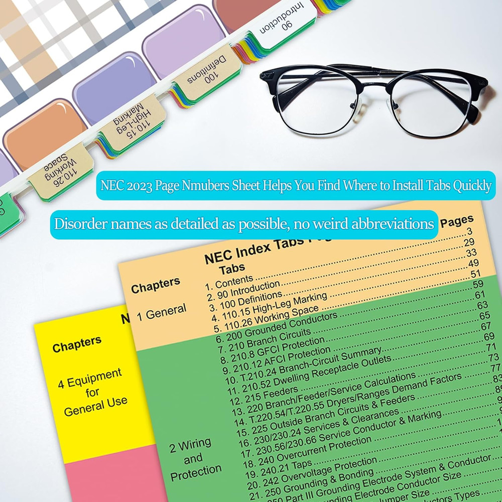 Upgraded Index Tabs for 2026 National Electrical Code (NEC), 150 Color-Coded & L