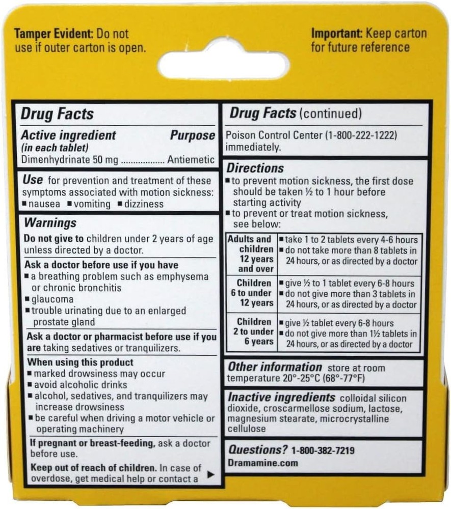 Dramamine Tablets Original Formula, 12 Tablets