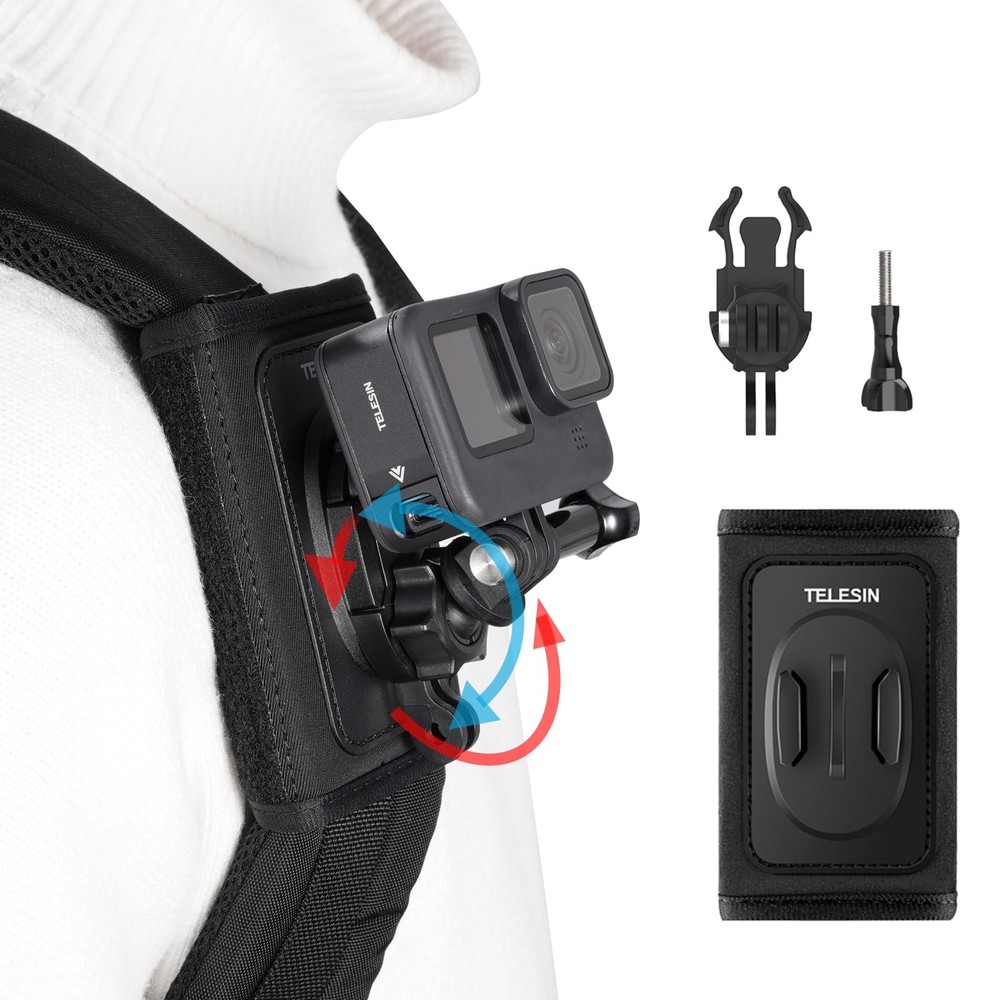 TELESIN 360 Backpack Mount Shoulder Strap Clip Holder 360