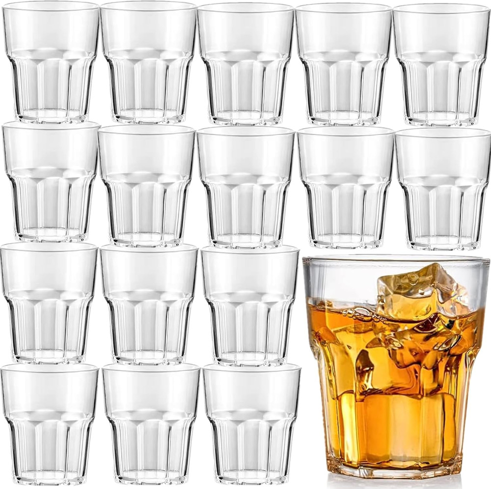 16 Pack 8 Oz Plastic Drinking Glasses BPA Free Unbreakable Juice Cups Stackable