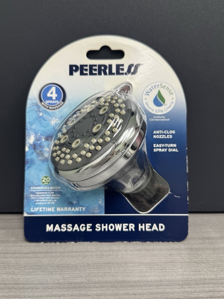 Peerless 4 Spray Massage Shower Head Pause Function Chrome Finish