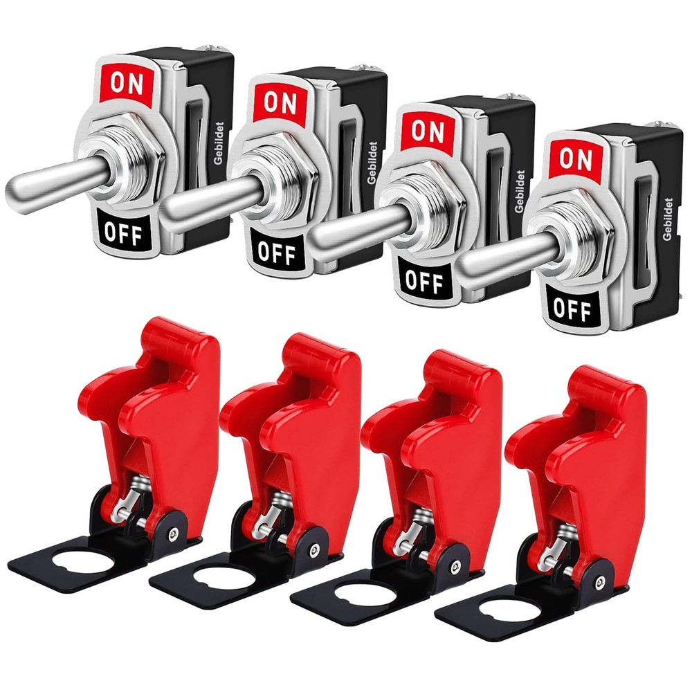 4 Pack 12V/24V Rocker Toggle Switch SPST ON/Off with Cap