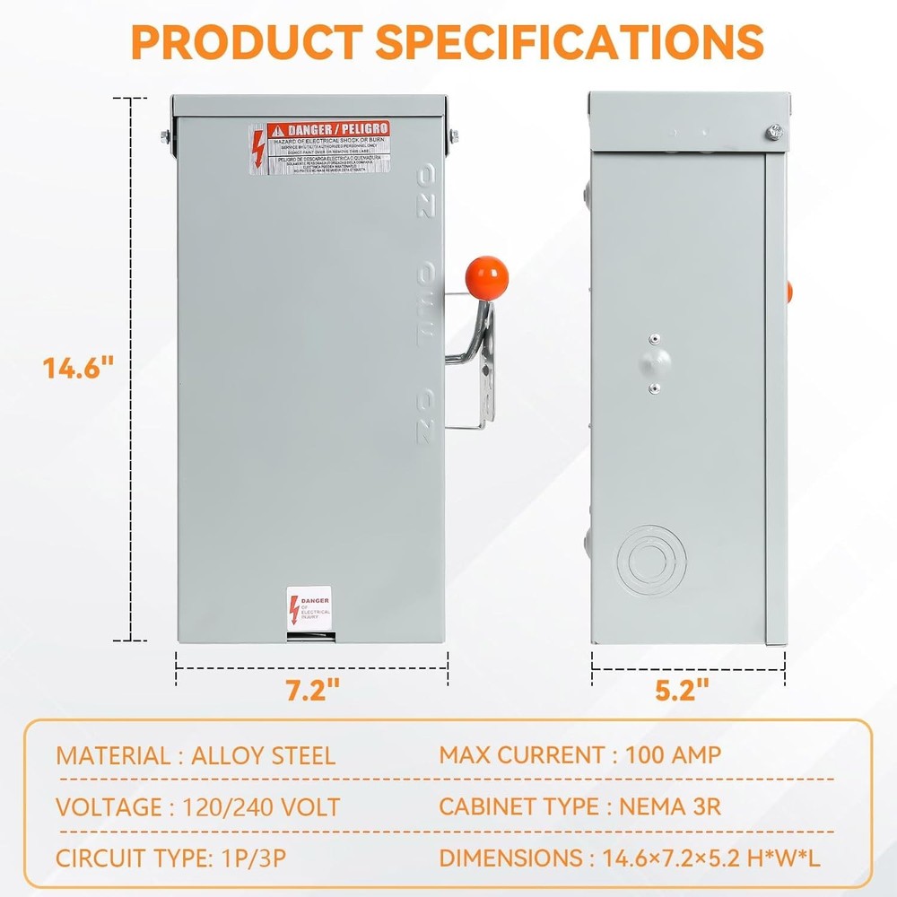Manual Transfer Switch 100 Amp NEMA 4X, Generator Transfer Switch for Home Gener