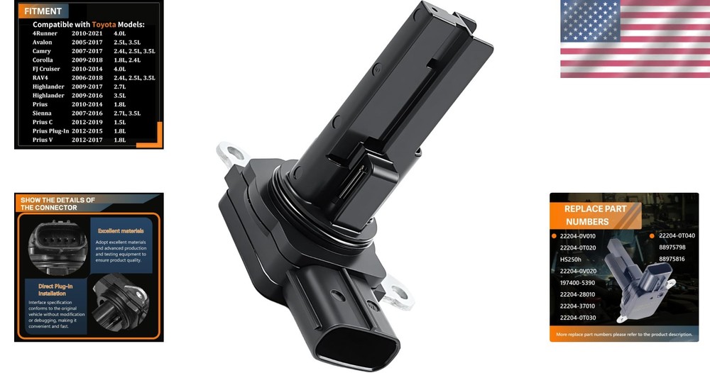 Mass Air Flow Sensor MAF Compatible with Camry 07-17, Corolla 09-18,