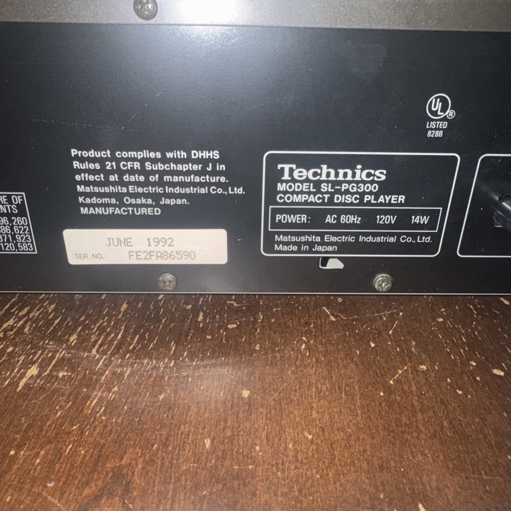 Vintage 1992 Technics SL-PG300 Compact Disc Player Tested and Working