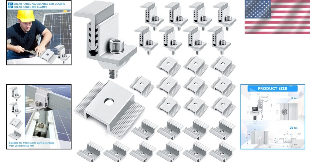 28-Piece Aluminum Solar Panel Bracket Set - Adjustable, Rust Resistant