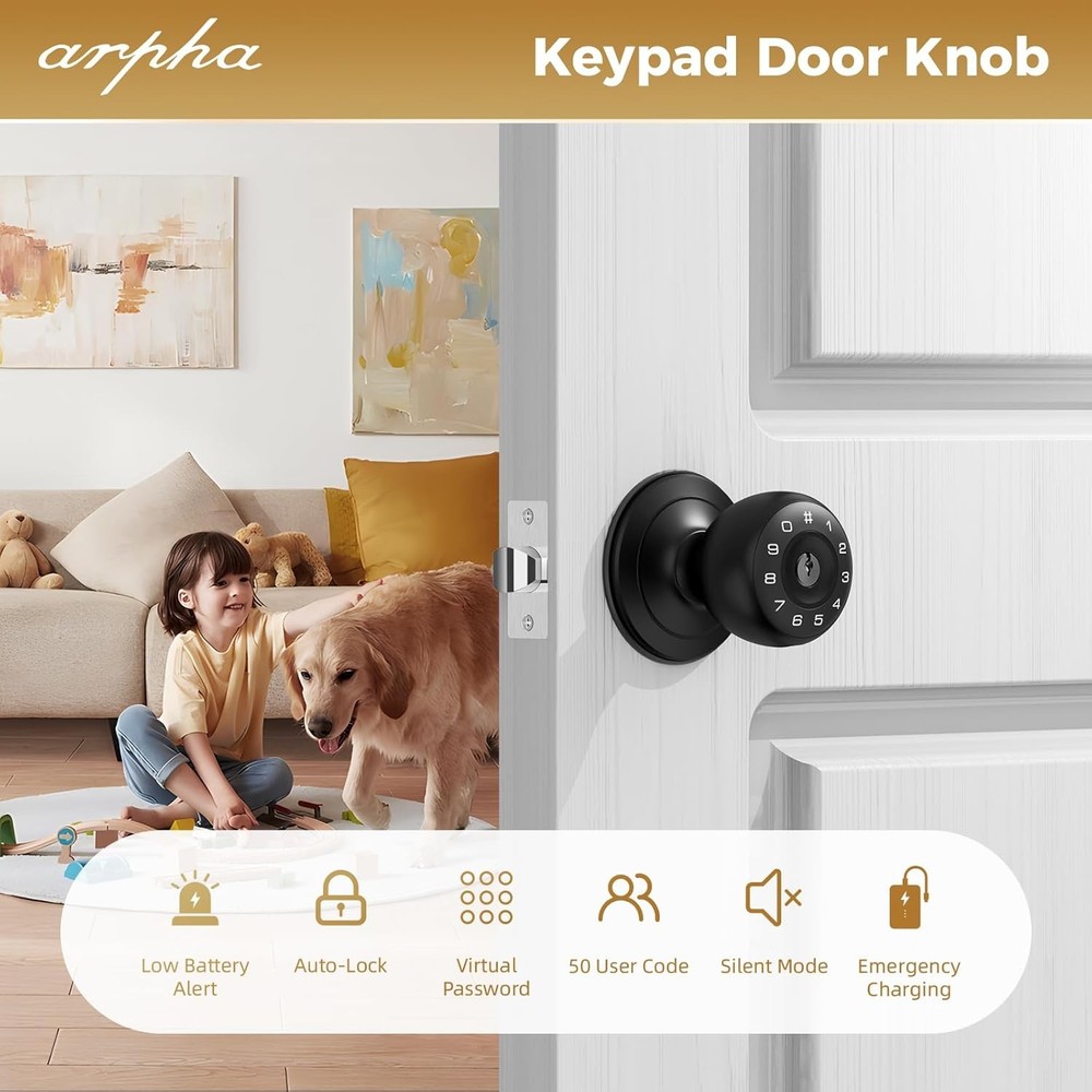 ARPHA Smart Door Lock Knob Auto Keyless Entry AntiPeeping Password Handle