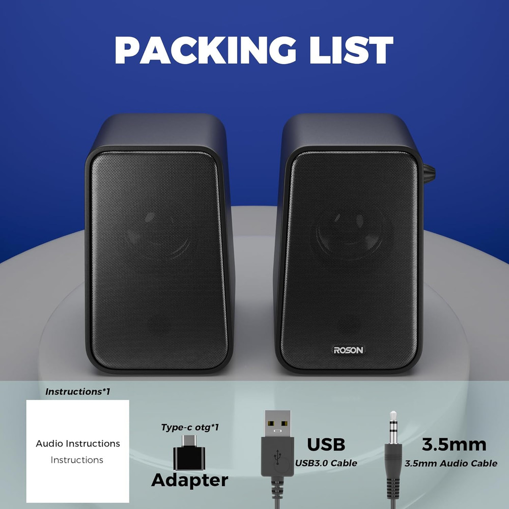 ROSON Computer Speaker, Compact Size Speaker with Headphone Jack, Enhanced Bass